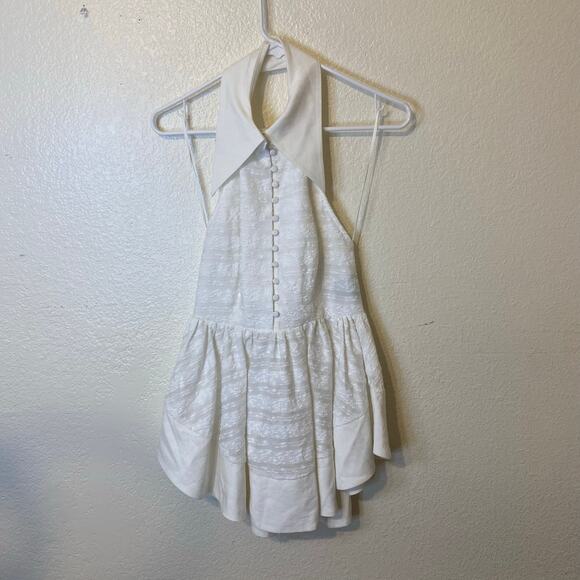 C/MEO Collective White High Neck Open Back Peplum NWT - Picture 2 of 9